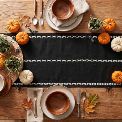 Artoid Mode Black Rustic Cotton Linen Table Runner 13x60 Inch
