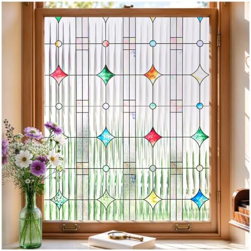 Stained Glass Window Film, Reeded Glass Film Static Cling, 11.8" x 78.7"