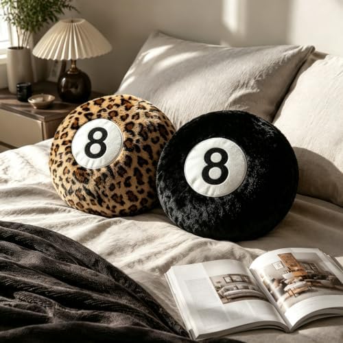 Black 8 Ball Pillow,14 inch 8 Ball Throw Pillow Soft Round Plush Decorative Cushion Hugging Pillow for Sofa Bed