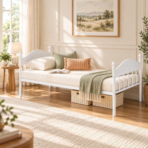 Twin Daybed with Trundle, Pull Out Guest Bed, Space Saving Twin Bed Frame