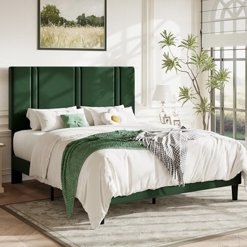 Allewie Full Size Platform Bed Frame with Velvet Upholstered Headboard