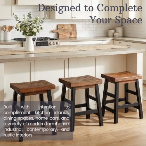 Alaterre Furniture Pomona Solid Wood Bar Stool Set of 2, Brown/Black, 20”