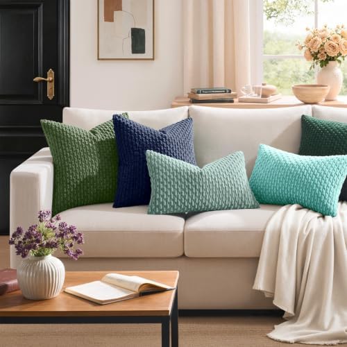 Kevin Textile Soft Corduroy 28x28 Inch Pillow Covers 2 Pack, Navy Blue