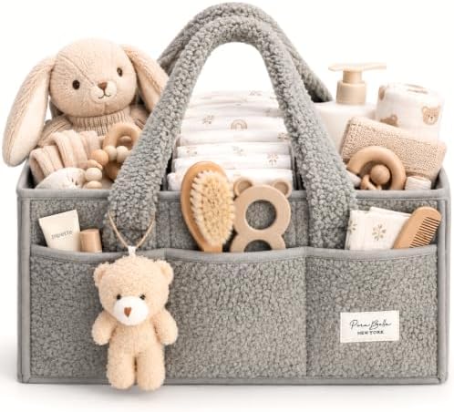 Baby Diaper Caddy Organizer with Handle, Boy & Girl Shower Gift Basket, Portable Diaper Storage Basket Bin for Wipes, Newborn Baby Essentials Registry Search Must Haves, Car Caddy Organizer