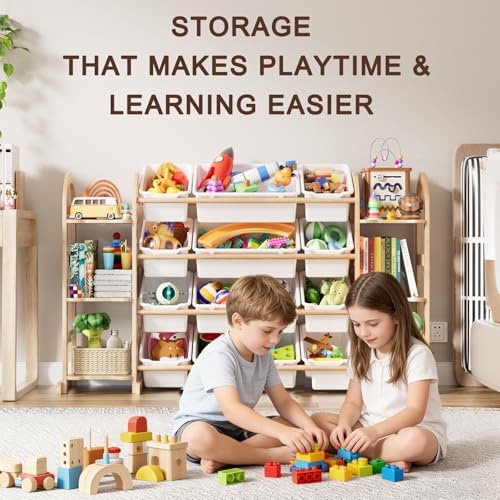 Kids Toy Storage Organizer - Toy Organizers and Storage with 6 Shelves and 12 Bins,Kids Toy Organizer for Playroom, Bedroom, Nursery, 53 Inches Wide (White)