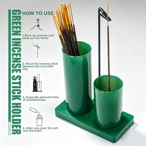 2 in 1 Incense Holder for Sticks Incense Burner Holder with Storage,Glass Upside Down Incense Holder for Sticks with Glass Ash Catcher for Meditation Yoga Spa Room Home Decor[Full Green]