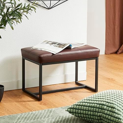 Glitzhome Ottoman Bench, Modern PU Leather Vanity Stools Chairs with Metal Frame, Makeup Stool Padded Foot Rest Stool for Living Room Vanity, Entryway, Bathroom, Brown