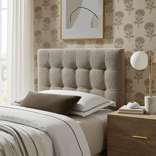 Modway Lily Twin Size Headboard with Biscuit Tufting in Taupe - Fabric Upholstery with Padded Design and 5 Height-Adjustable Mounts