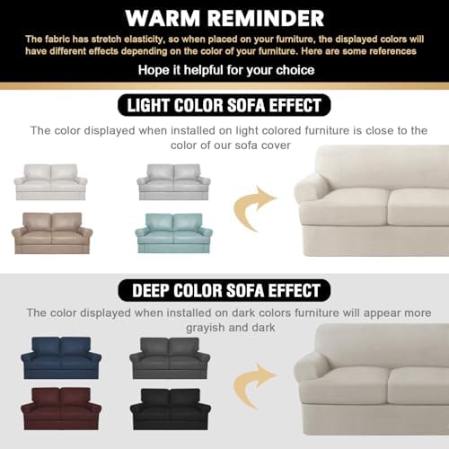 PrinceDeco T Cushion Loveseat Slipcover 3 Pieces Sofa Covers for T Cushion Sofa Stretch Slip Covers for 2 Cushion Couch with 2 Individual T Shape Seat Covers Width Up to 76", Island Fossi