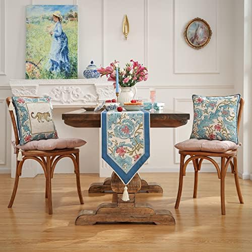 patdrea Designer Vintage French Blue Printed Table Runner,12"X87"