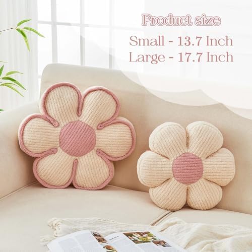 Kcvvcr Flower Pillow, Soft Flower Decorative Throw Pillow, Cute Daisy Flower Shaped Seating Floor Cushion Room Décor Plush Pillows for Sofa Couch Bed (13.7 Inch, Ivory)