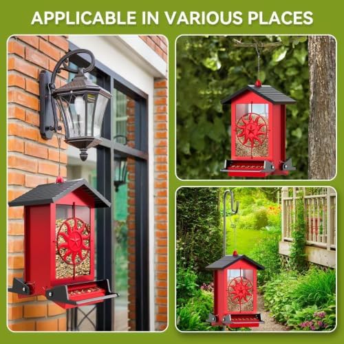 Squirrel Proof Bird Feeders for Outdoors with Weight-Activated, 5LB Large Metal Wild Bird Feeders for Cardinals,Blue Jay,Finch, Weatherproof Durable Hanging Bird Feeder for Backyard,Garden (Red)