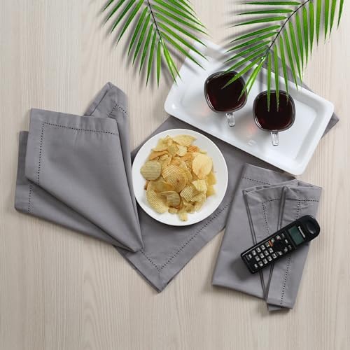 Lightnpro Hemstitched Cloth Dinner Napkins, 18x18 Inch, Ash Grey