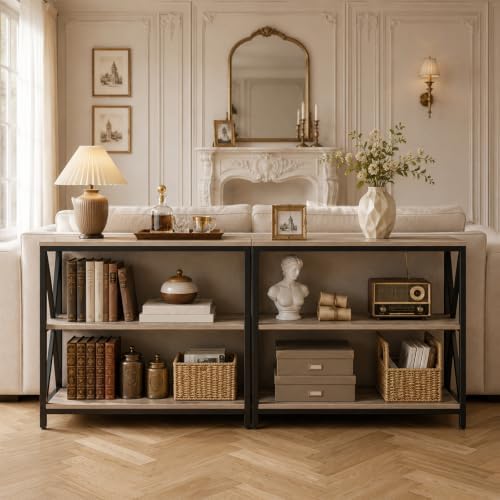 MAHANCRIS 31.5" Sofa Table, Industrial Console Table, 3-Tier Entryway Table