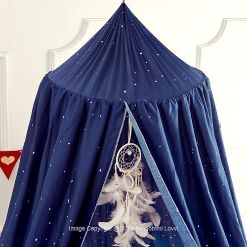 Hommi Lovvi Ocean Print Kids Bed Canopy, Girls Princess Canopy Dreamy Room Decor, Soft Hanging Reading Nook Play Tent Canopy, Extra Large Full Size Bed Canopy with String Light
