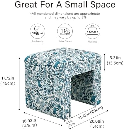 Get Set Style Vanity Stool Chair,Modern Tusk Bloom Ottoman Foot Stool with Wooden Legs Sofa Bench Footstool Extra Seat for Vanity,Makeup Room,Living Room(Fully Assembled) (Tusk&Bloom-Indigo)