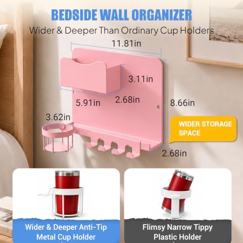 Metal Bedside Wall Shelf, No Drill Floating Bedside Shelf Wall Organizer