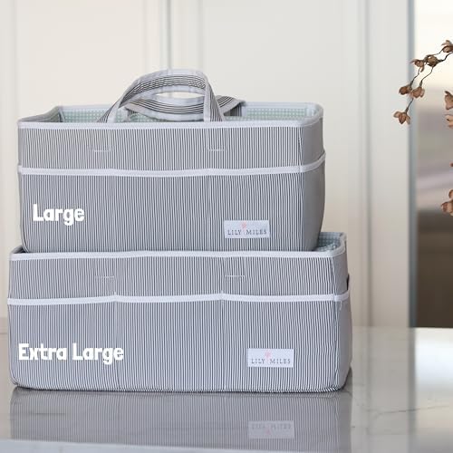 Baby Diaper Caddy - Organizer Tote Bag for Baby Girl Essentials - Baby Shower Basket - Nursery Must Haves - Registry Favorites - Newborn Caddie Car Travel - Gray/Blush, Extra Large