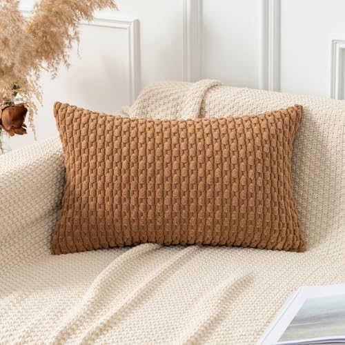 Kevin Textile Soft Corduroy 12"x20" Lumbar Pillow Covers 2 Pack, Khaki