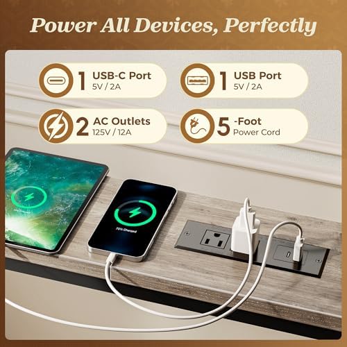 SUPERJARE Sofa Table with 2 Power Outlets and USB-C Ports, 5.9 Inch Narrow Console Table with Storage, Extra-Long, for Entryway Hallway Couch Behind Sofa, Small Spaces (Oak, 5.9"D x 110.2"W x 29.7"H)