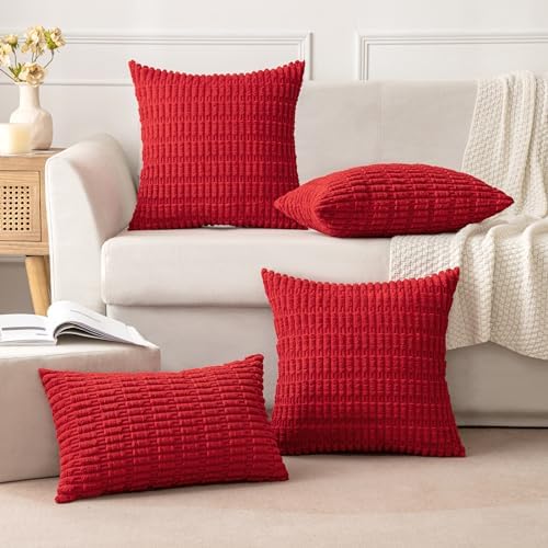 MIULEE Christmas Corduroy Decorative Throw Pillow Covers Pack of 2 Red 12x20