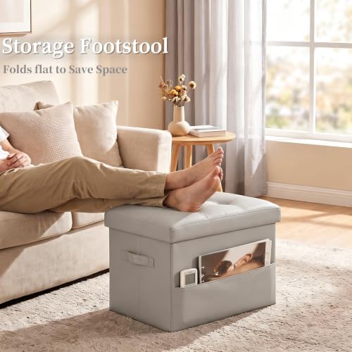 Ottoman with Storage. Small Folding Ottoman - Thick Foam Padded Seat, Grey