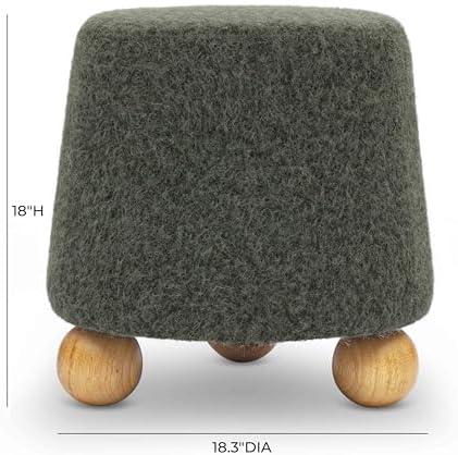 TOV Furniture Jaine Forest Green Loose Mohair Ottoman