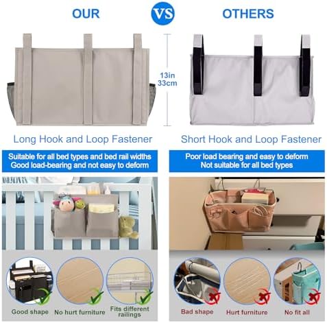 Surblue Bedside Caddy Hanging Bed Organizer Storage Bag Pocket for Bunk and Hospital Beds, College Dorm Rooms Baby Bed Rails,Camp (8 Pockets),Gray