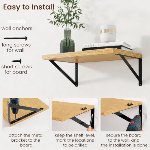 Axeman Deep Floating Shelves, 18'' x 12'' Oak Wall Shelves Set of 2