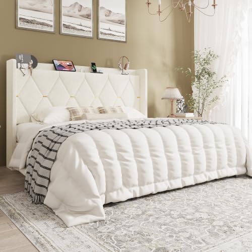 SHA CERLIN King Size Bed Frame with Storage Headboard & Charging Station