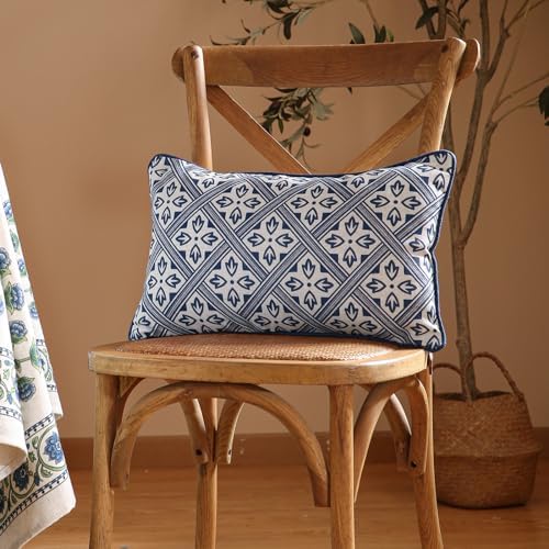 patdrea Designer French Blue Throw Pillow Cover,12"x20",Set of 2
