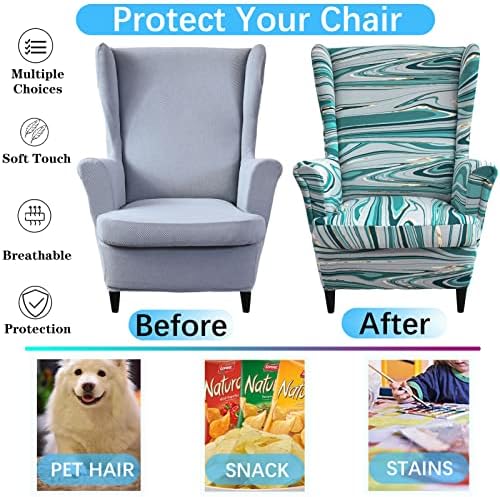 Wing Chair Slipcover, 2-Piece Printed Wingback Chair Cover