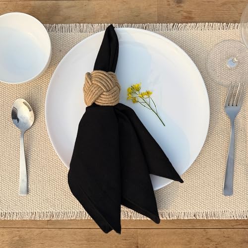 Ramanta Home Black Cotton Dinner Napkins Set of 12, 18x18 Inch