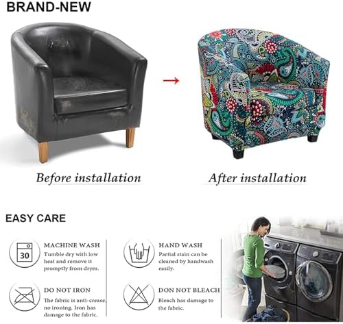 NILUOH Club Chair Slipcover 2 Piece Stretch Barrel Chair Covers Printed Tub Chair Slipcovers Soft Accent Armchair Sofa Protector for Living Room（Flowers 5）