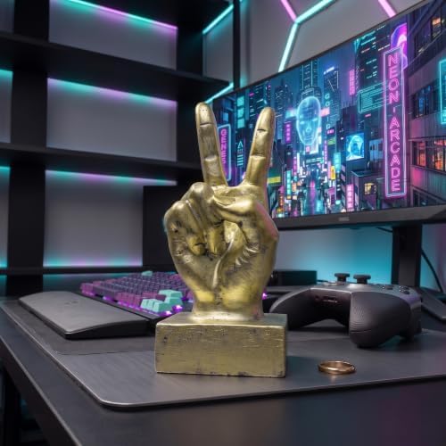 Nice purchase Hand Finger Gesture Desk Statues Fingers Sculpture Creative Home Living Room Cabinet Shelf Decoration (Victory Gesture in Gold)