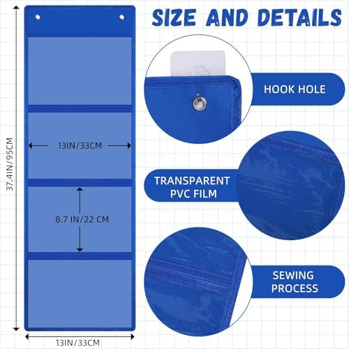 Watersay 2 Pcs Storage Pocket Chart for Classroom, 4 Pockets, Blue