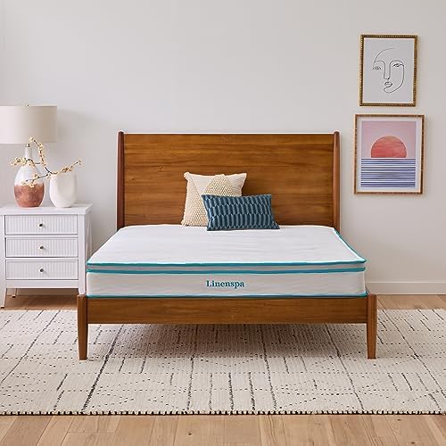 Linenspa 8 Inch Hybrid Mattress, Medium Firm, Bed in a Box, Queen Size