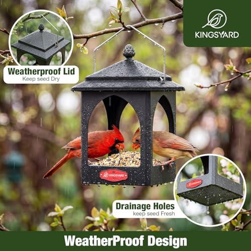 Kingsyard Hanging Platform Bird Feeder for Outdoors, Rain-Resistant Roof