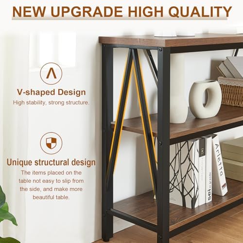 Entryway Console Table, 3 Tier Entry Table with Open Shelves, Brown, 47 IN