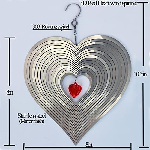 DJUAN Wind Spinner Outdoor Metal Decorations,3D Red Heart Wind Spinners for Yard and Garden, Mirror Stainless Steel Wind Sculptur Spinner Indoor Outdoor Garden Decoration Crafts Ornaments Worth Gift