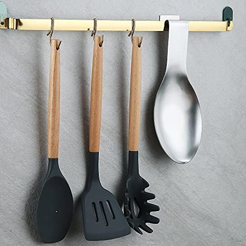 Matte Silver Spoon Rest, Stainless Steel Spoon Holder for Stove Top, kitchen utensils Holder for Ladles, Tongs, Spatula, Stove Spoon Holder, Pot Lid Holder, Dishwasher Safe (1PC-9.5 Inch)