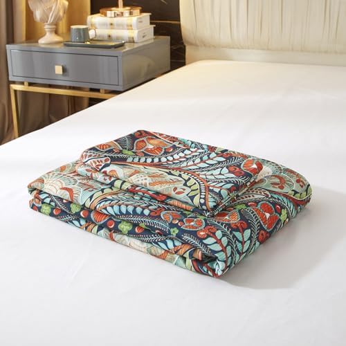 Boho Duvet Cover Queen,Paisley Flower Printed Long Staple Cotton Duvet Cover with 2 Pillowcases,Retro Damask Medallion Bedding Set-3 Pieces 90"x90"