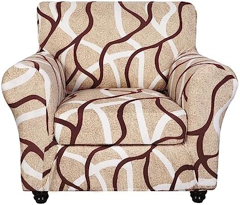 SearchI Stretch Sofa Cover Printed Couch Covers, Floral Pattern 2 Piece Armchair Slipcover with Separate Chair Cushion Cover, Washable Furniture Protector for Living Room(Armchair, Khaki)