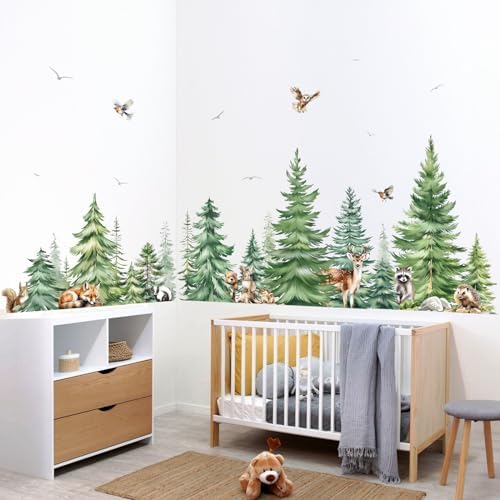 decalmile Pine Tree Animals Woodland Forest Tree Wall Decals Stickers (XL)