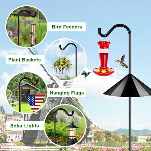 FEED GARDEN 92’’ Bird Feeder Pole Squirrel Proof 1 Pack, Adjustable Tall Shepherds Hooks for Outdoor with 7 Prongs Base, Heavy Duty Shepherd Hook with Baffles, Pole for Bird Feeder, Plant Baskets
