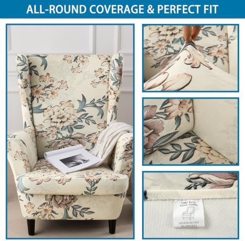 HZDHCLH Wingback Chair Slipcovers 2 Piece Velvet Stretch Washable Cover