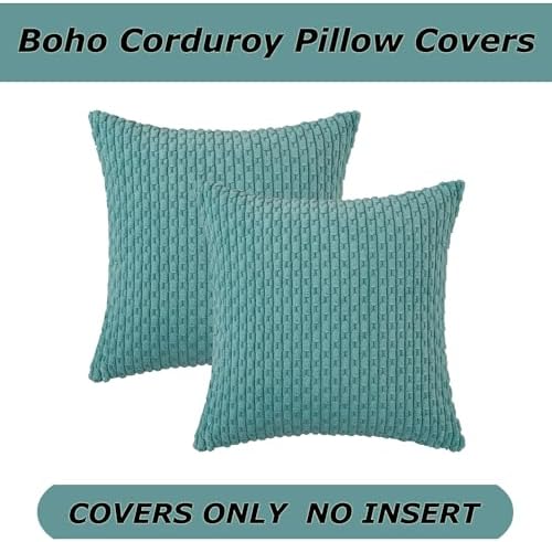 Kevin Textile Soft Corduroy 20x20 Inch Pillow Covers 2 Pack, Aqua Green