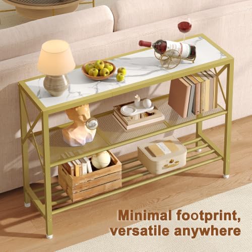 Hoctieon 3-Tier Industrial Narrow Console Table, Gold