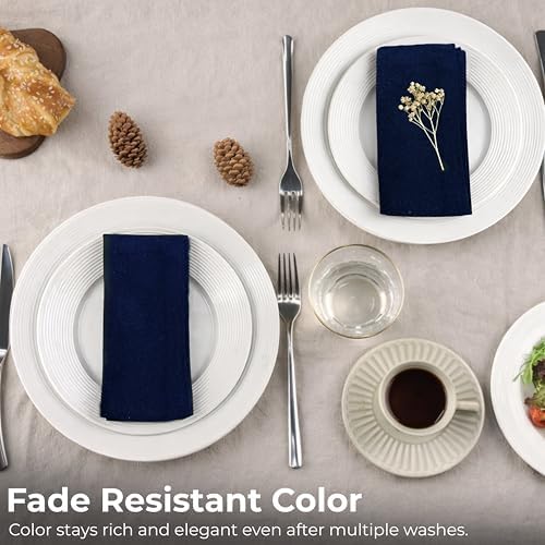 Ramanta Home Navy Cotton Dinner Napkins Set of 12, 18x18 Inch