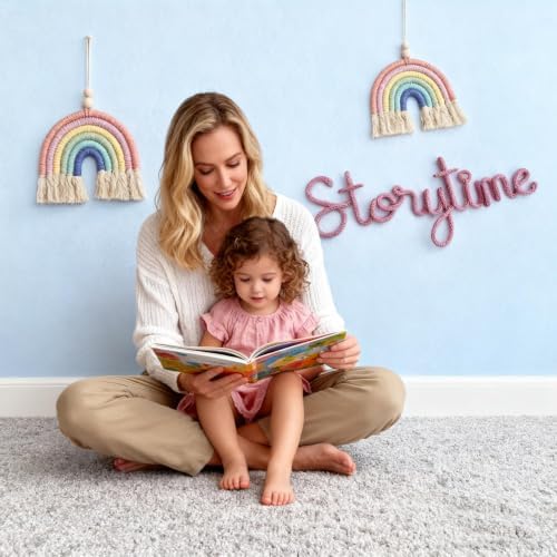 Handmade Storytime Wall Sign-Knitted Wire Storytime Sign Reading Corner Sign Decor story time wall sign wire Letters Book Corner Decor for Kids Room Nursery & Playroom (Pink Story)